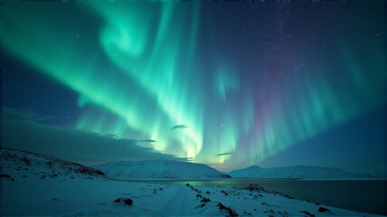 Naklejka premium aurora borealis in the mountains