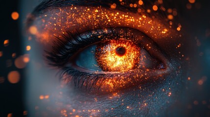 Fiery eye, close-up, fantasy, sparkle.