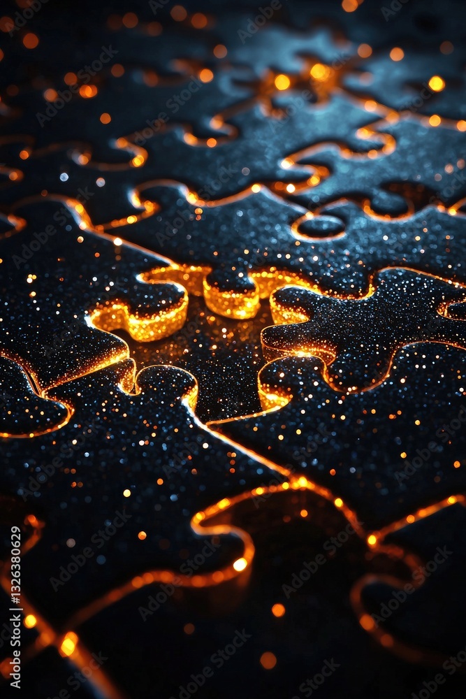 Poster a glowing nebula in space where stars form puzzle patterns