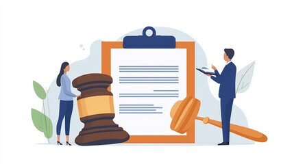 Business negotiation scene with a lawyer explaining contract terms to two business partners