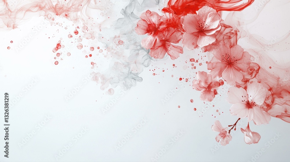 Poster elegant watercolor flowers in red and white create a serene abstract composition on a soft backgroun