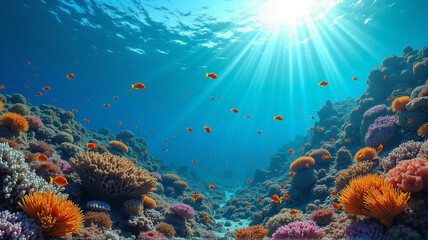 Naklejka premium coral reef and diver