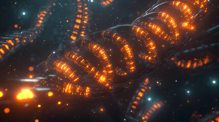Fiery DNA Helix with Glowing Neon Light Effects