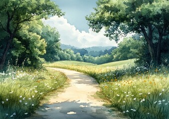 Obraz premium Summer Afternoon Serenity in the Countryside Pathway