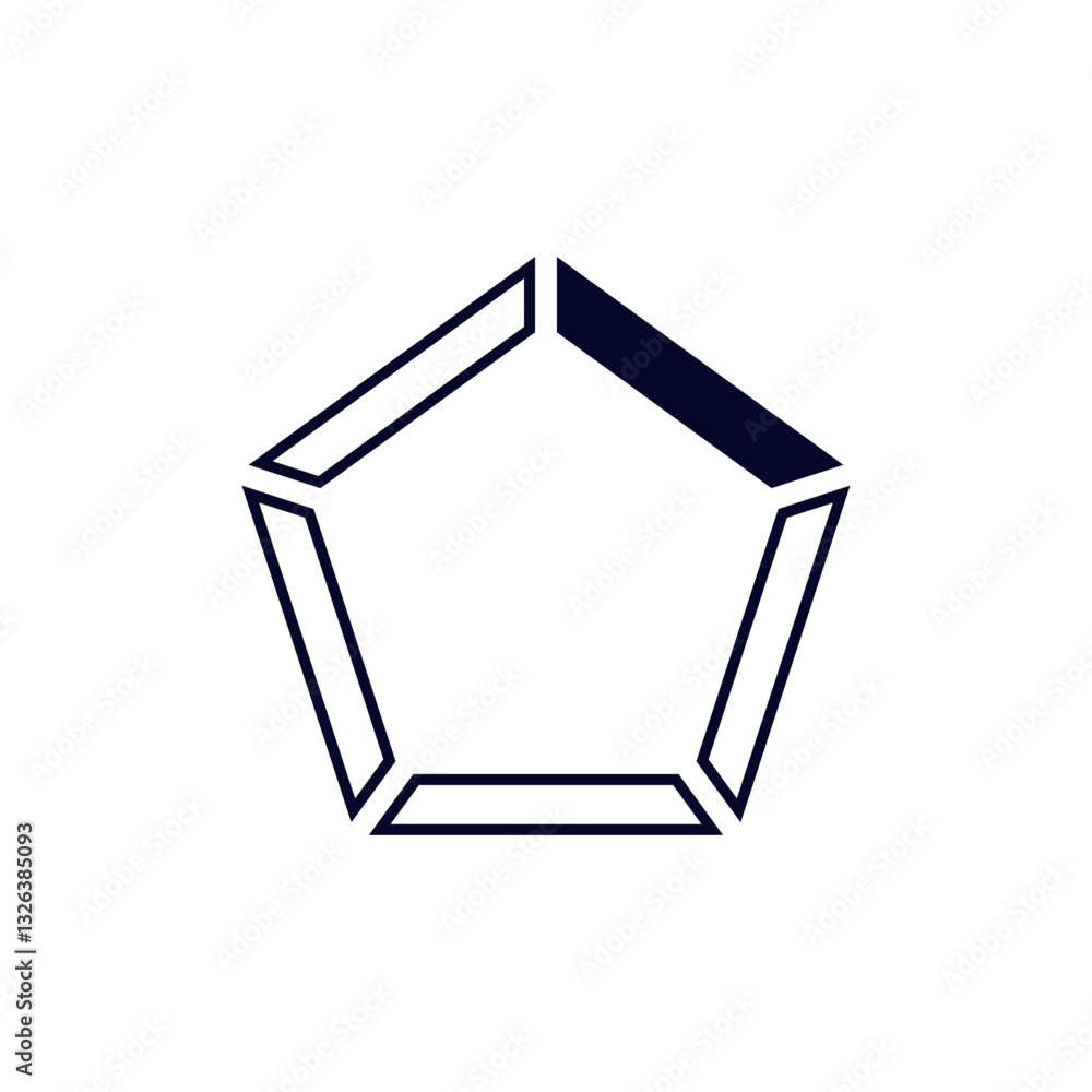 Poster simple pentagon design with one open edge, depicted in bold black line art with clean angles.
