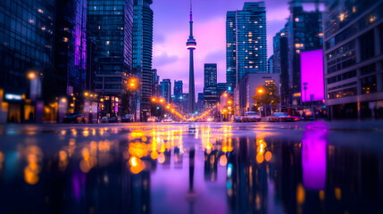Cityscape at night with reflections