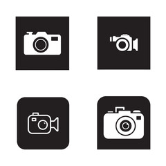  Simple Black Icons set vector of Various Cameras and a Photo Printer
