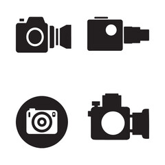  Simple Black Icons set vector of Various Cameras and a Photo Printer
