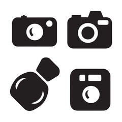  Simple Black Icons set vector of Various Cameras and a Photo Printer
