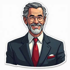 Stylized Illustration of a Man in Suit with Grey Hair and Mustache
