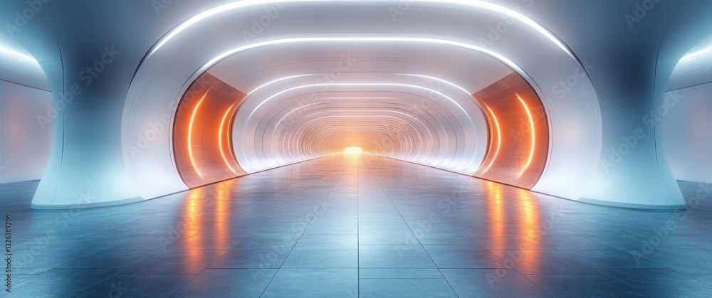 Poster futuristic abstract corridor with glowing light and modern architecture design for product display a