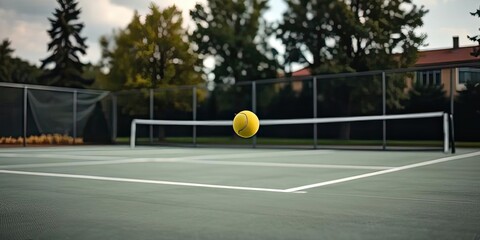 Tennis Ball in Flight Outdoor Court Green Surface Summer Sport