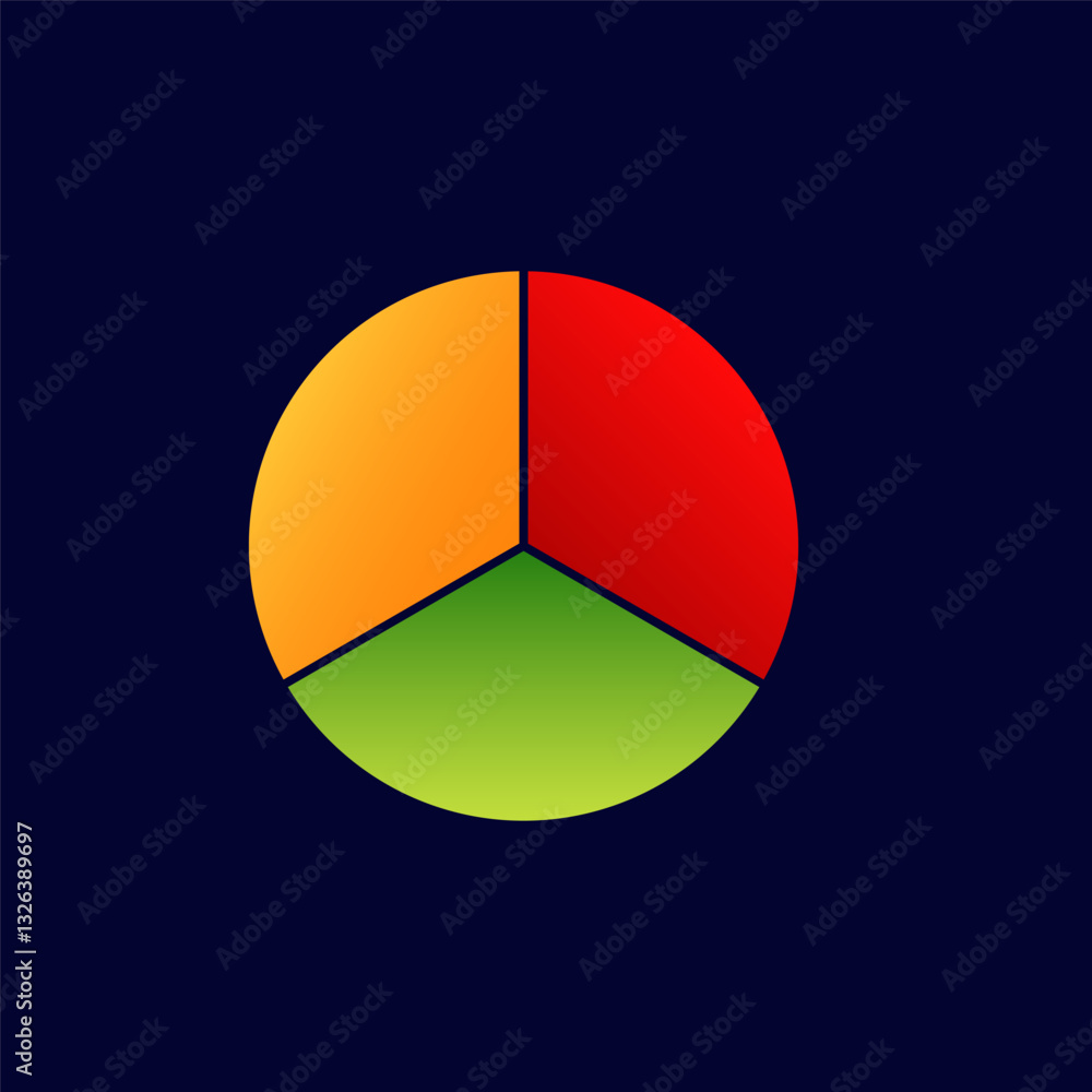 Poster a pie chart icon with distinct segments. each part is colored in red, orange, and green.
