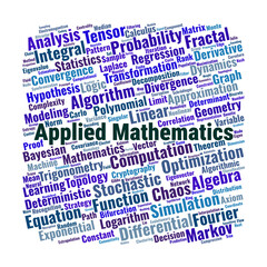 Obraz premium Applied Mathematics Word Cloud. Key Concepts and Important Topics in Mathematical Applications