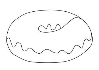 black continuous line vector drawing of tasty sweet donut isolated on white background with copy space for text