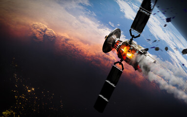 steroids in Space .Satellite To Crash Into earth.Elements of this image furnished by NASA, 3D illustration