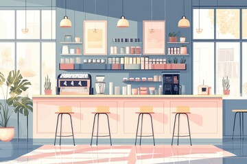 Cozy Coffee Shop Interior with Modern Design and Warm Lighting