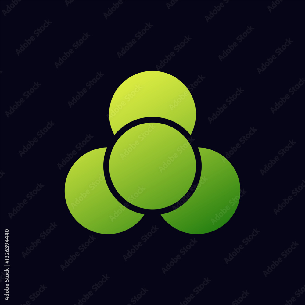 Poster A green geometric design featuring three circular shapes arranged in a triangular pattern.