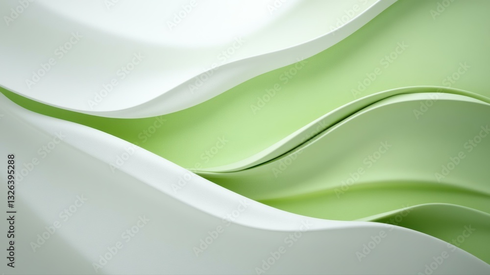 Poster abstract green and white wave pattern with soft curves and flowing design, ideal for modern backgrou