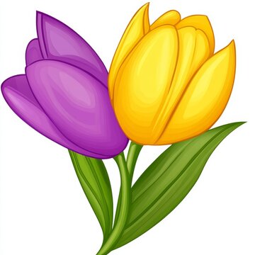 purple yellow tulips flowers on white clip art preview
