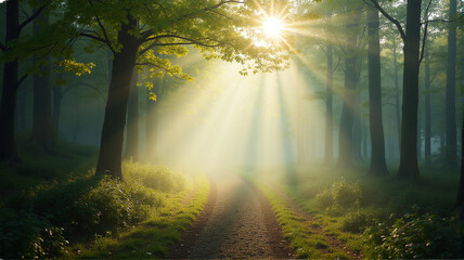 Obraz premium sun rays in the forest