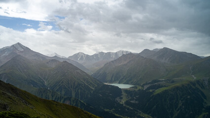 rocky mountain peaks in the clouds. cloud cover in the mountains