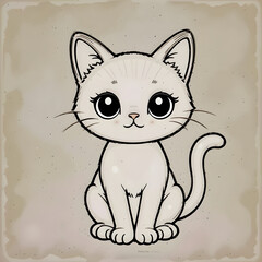 Obraz premium A Unique Adorable and Kawaii Animal: cat, simple and bold outline style, no color, no details, perfect for coloring books, brings cute and charming animal characters to life for an enjoyable coloring 