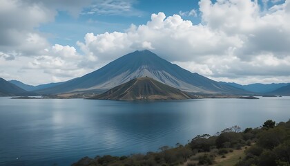 Lake Views with Mountain Peaks and Cloudy Sky Reflection