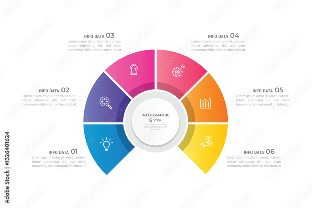 Aufkleber vector infographic label design with circle infographic template design and 4-5-6 options or steps. 
