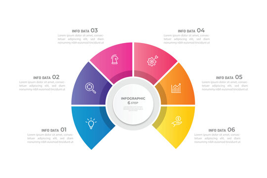 Vector infographic label design with circle infographic template design and 4-5-6 options or steps. Can be used for process diagram, presentations, workflow layout, banner, flow chart, info graph