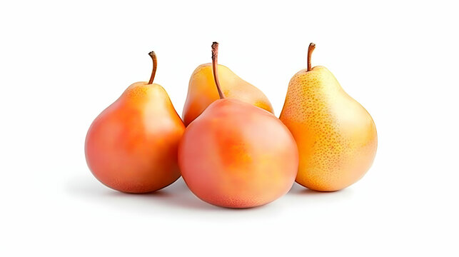 Four vibrant, reddish-yellow pears, close-up