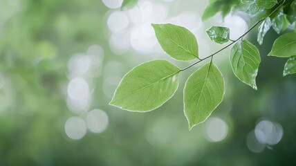 Obraz premium Fresh green leaves with soft natural background, showcasing tranquility in nature.
