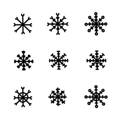 Set of hand-drawn doodle icon snowflake silhouette collections 