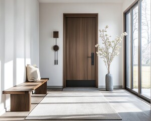 Japandi entryway with modern simplicity and calming details.