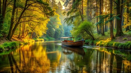 boat on the rivers in side of forest
