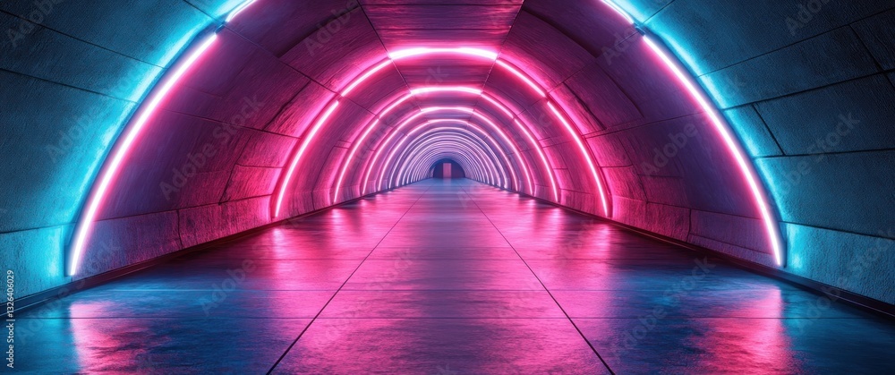 Poster futuristic geometric architecture glowing triangular corridor modern sci-fi room with neon lights an