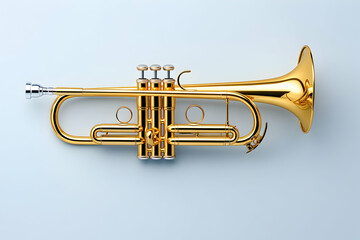 Obraz premium Golden trumpet on a light blue background