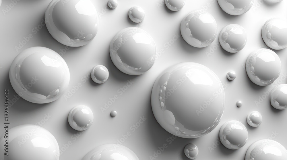 Poster minimalist abstract white background with floating 3d circles and spheres in soft lighting