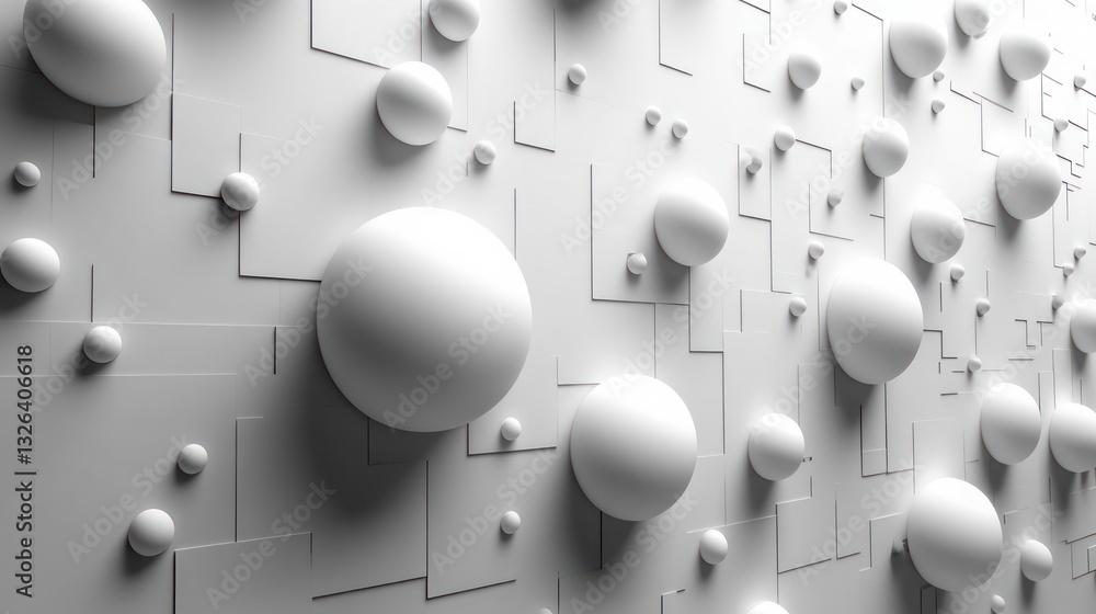 Poster elegant abstract white background with 3d circles and spheres in soft ambient lighting