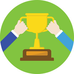 Two Hands Holding A Trophy on a Green Round Background