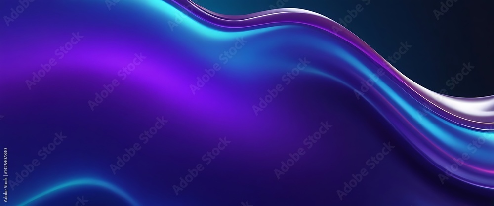Poster fluid 3d renders holographic iridescent neon curved waves in motion on a dark background. gradient d