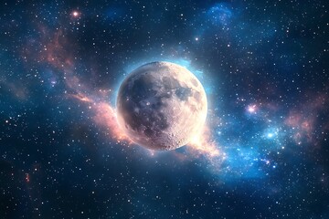 Fototapeta premium a heavenly art spreads for our living eyes as a grand young moon glows in thread of outer realms unveiling vast depth of cosmos and luna’s ghostly allure 