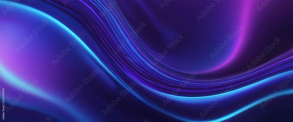Poster fluid 3d renders holographic iridescent neon curved waves in motion on a dark background. gradient d