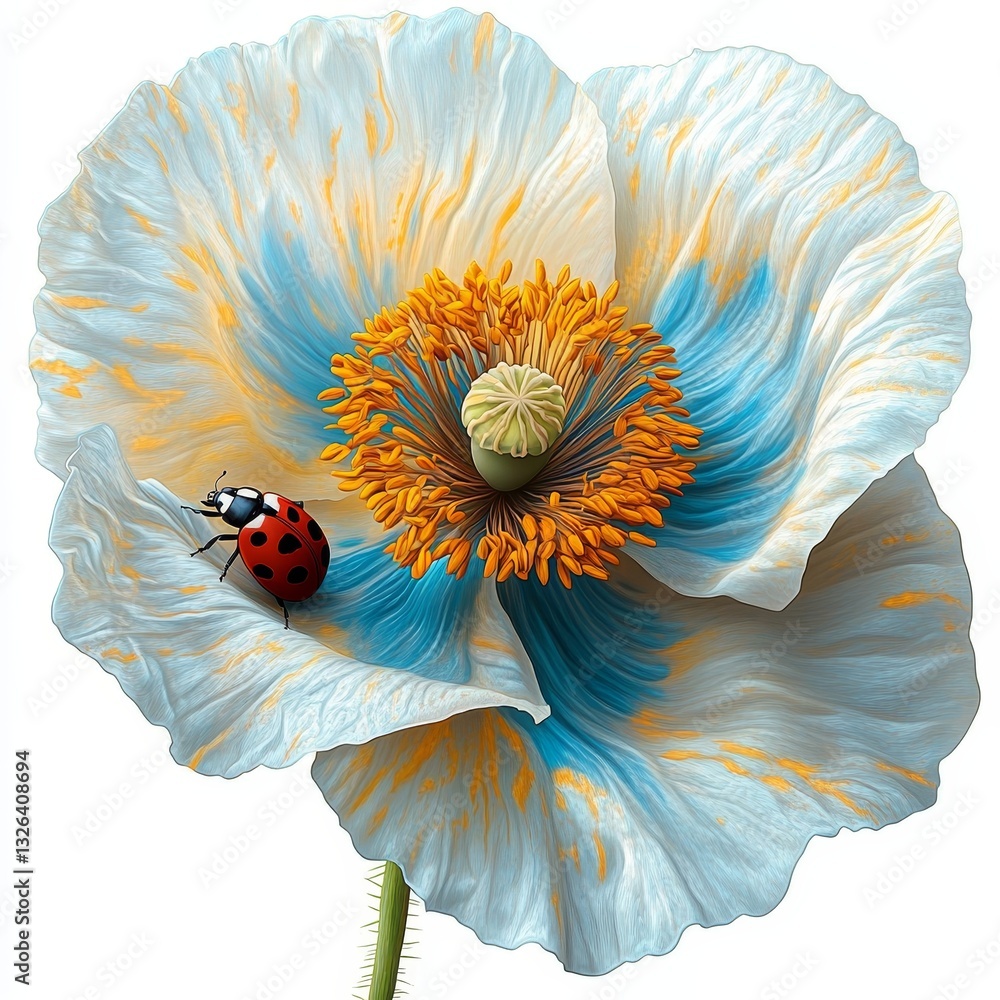 Poster an abstract tropical flower is combined with a decorative poppy and scroll leaves to create a botani