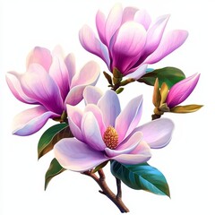 Fototapeta premium The design elements set includes a botanical illustration of beautiful tropical nature and pink flowers clip art, all isolated on white