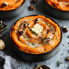 Delicious Creamy Sweet Potato Mash with Pecans and Butter