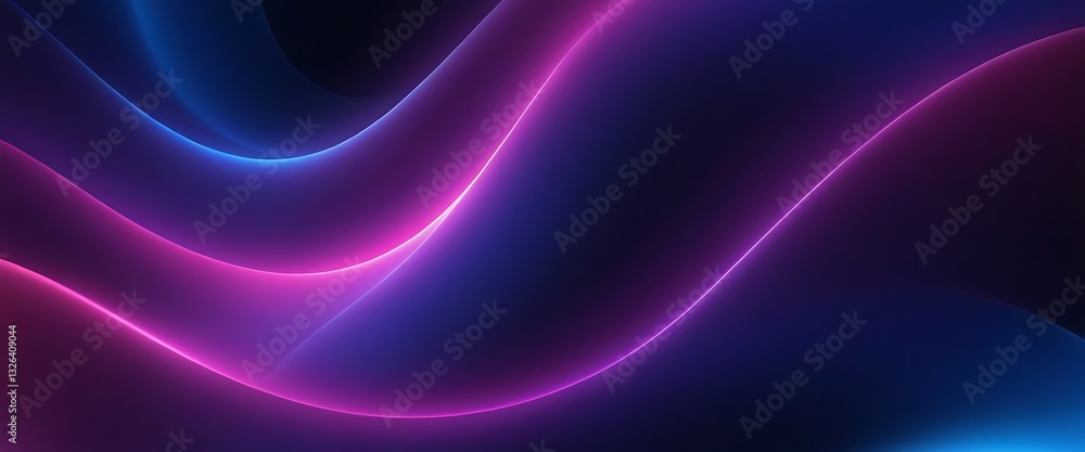 Poster fluid 3d renders holographic iridescent neon curved waves in motion on a dark background. gradient d