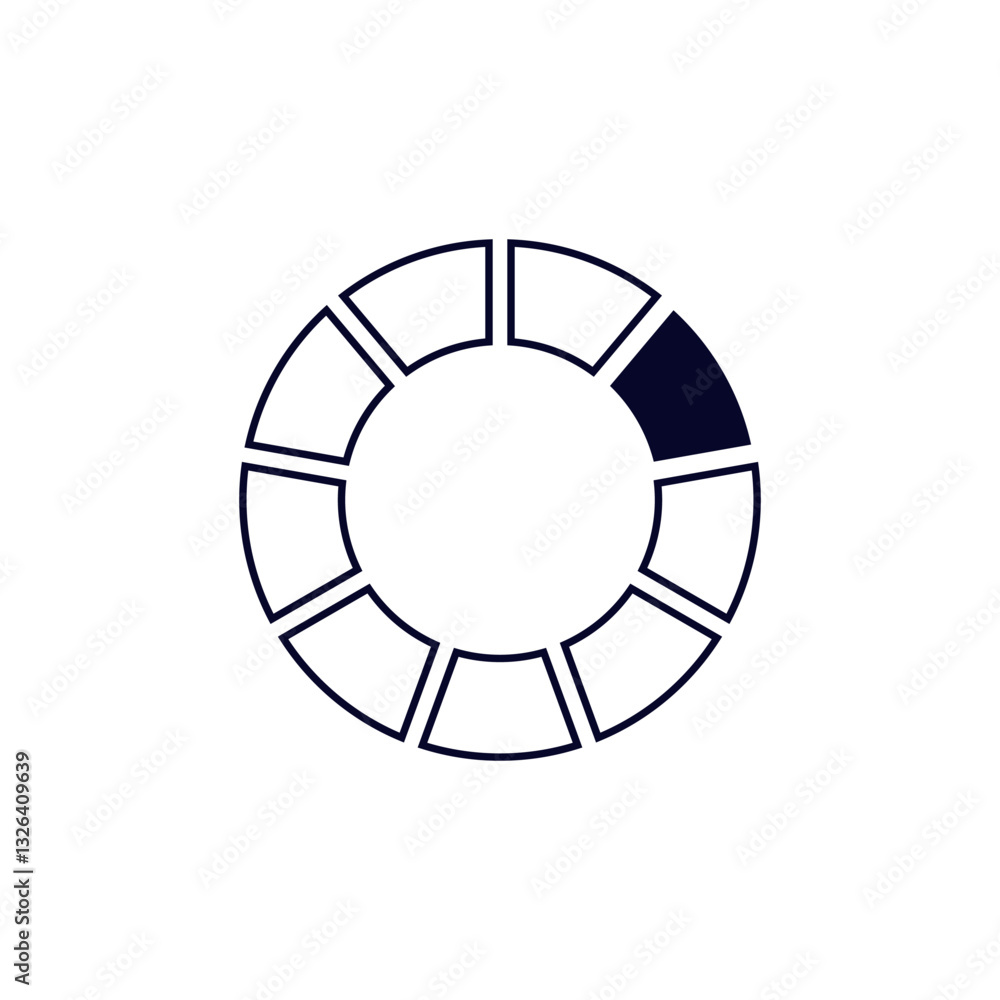 Poster circular loading icon in black and white, featuring six segments with one section highlighted in bla