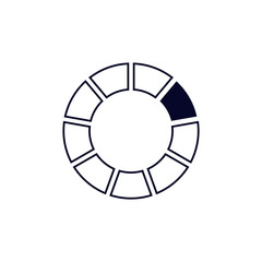 Circular loading icon in black and white, featuring six segments with one section highlighted in black.