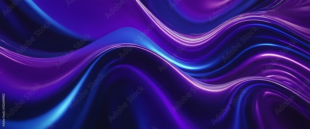 Poster fluid 3d renders holographic iridescent neon curved waves in motion on a dark background. gradient d